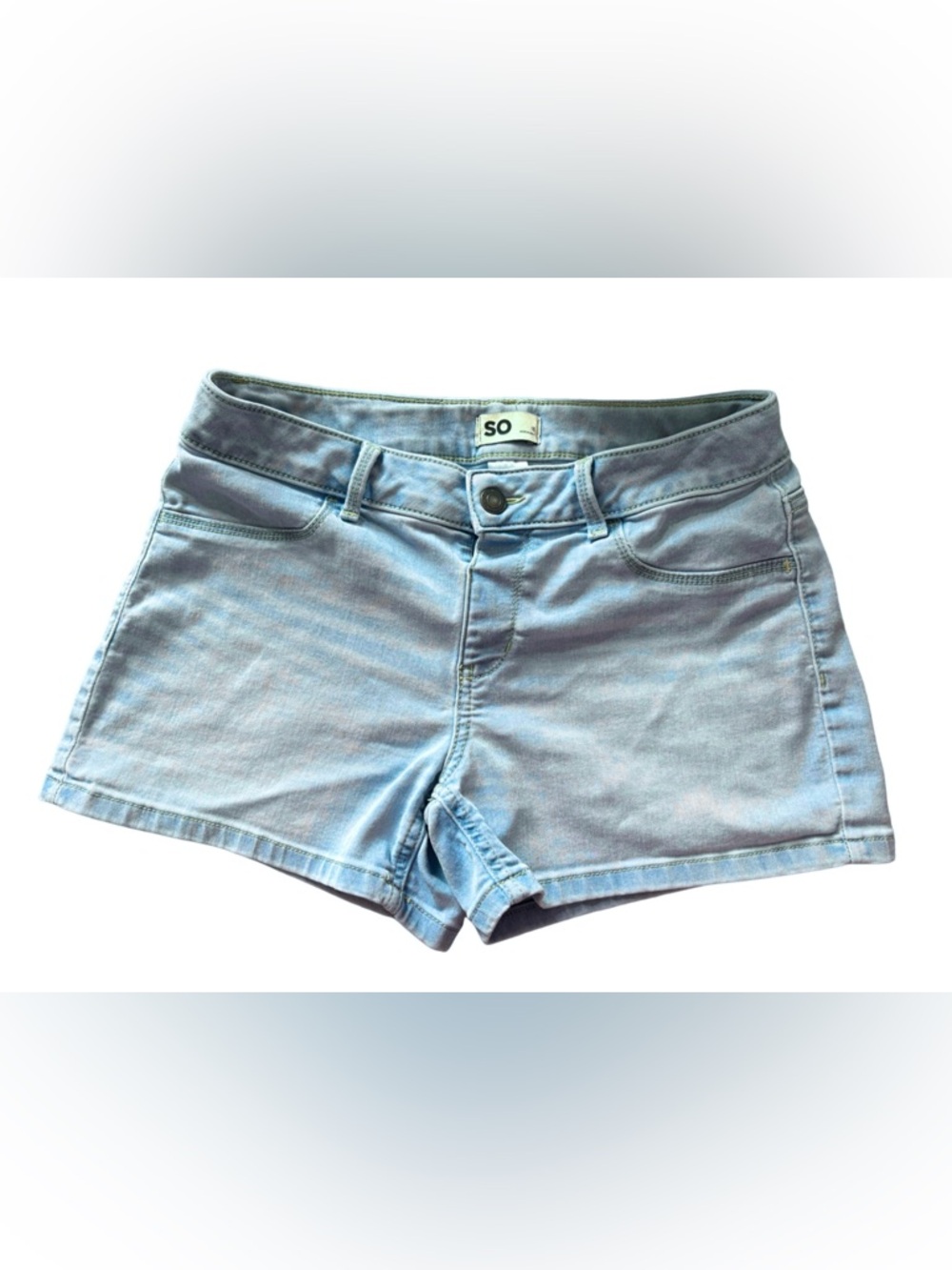 SO Girls Light Wash Denim Shorts Size 16 Mid Rise Stretch Jean Shortie